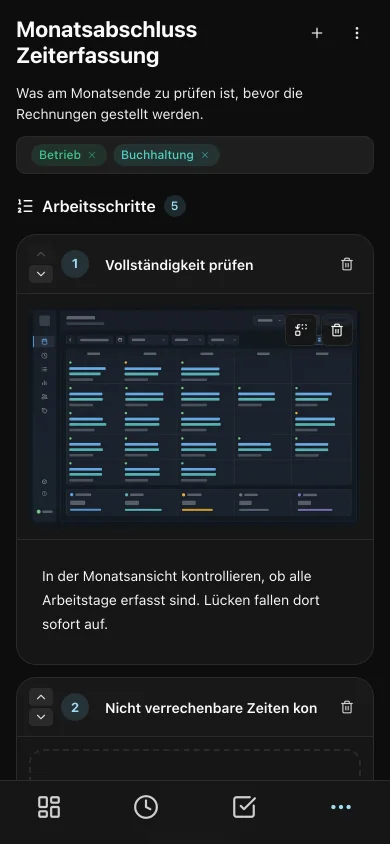 Eine Anleitung auf einem Telefon: Titel, Schlagworte und der erste bebilderte Arbeitsschritt